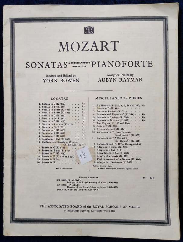 Book-Mozart Sonatas and Miscellaneous Pieces for Pianoforte/Revised and Edited by York Bowen.