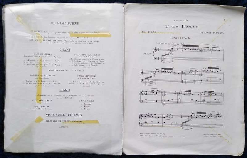 Book-Francis Poulenc/Trois Pieces/Pour Piano/Pastorale Hymne Toccata.