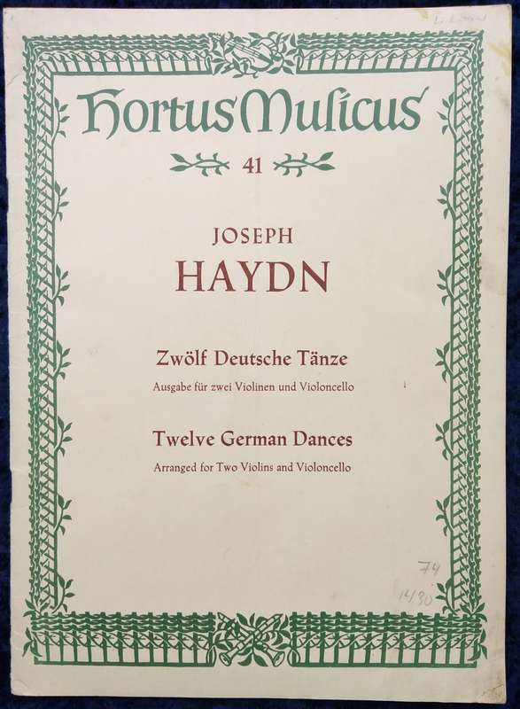 Book-Hortus Musicus/Joseph Haydn/Twelve German Dances/Arranged for two Violins&Violoncello