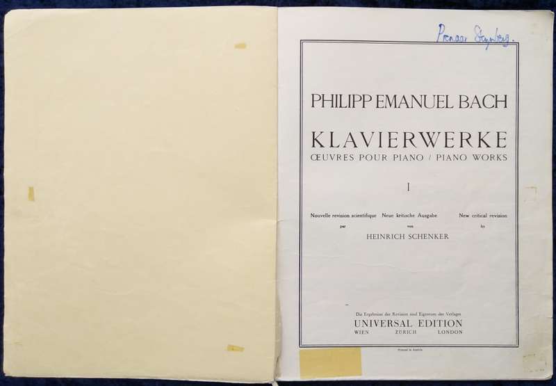 Book-Phil.Em.Bach Klavierwerke/OEUVRES POUR Piano/Piano Works 1 Piano Solo/Heinrich Schenker.