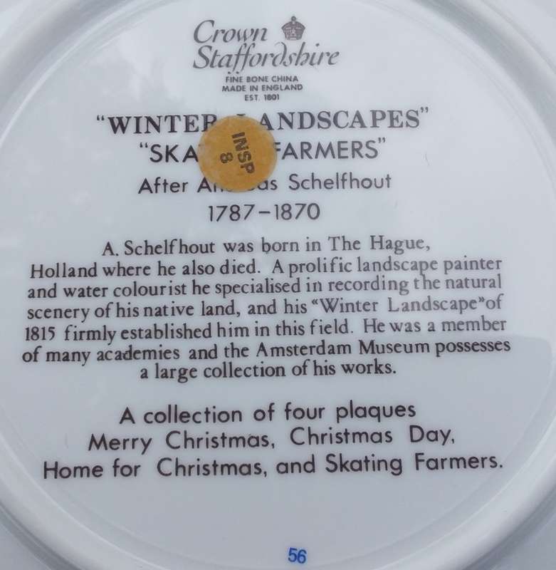 Collectable wall decor-2 x Crown Staffordshire/`Winter Landscapes`/Skating Farmers & Christmas Day.
