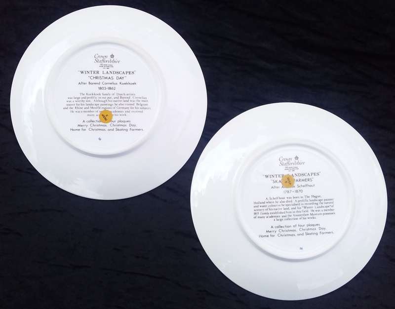 Collectable wall decor-2 x Crown Staffordshire/`Winter Landscapes`/Skating Farmers & Christmas Day.