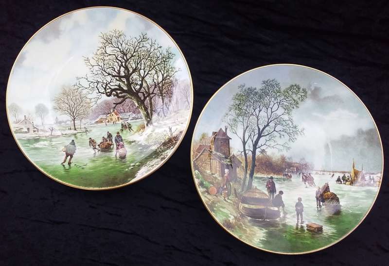 Collectable wall decor-2 x Crown Staffordshire/`Winter Landscapes`/Skating Farmers & Christmas Day.