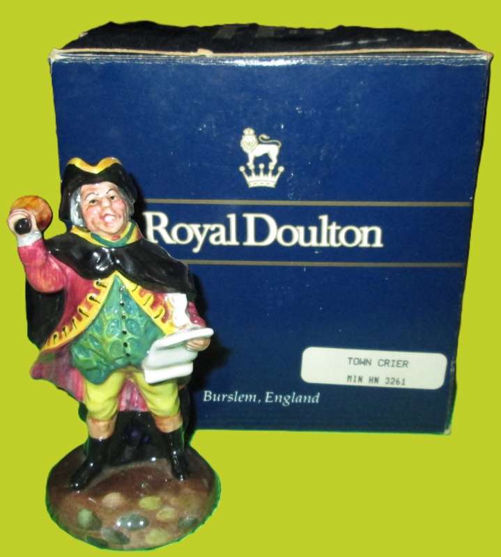 1988 Miniature Royal Doulton Figurine in Box-Town Crier HN3261-Hand Made and Hand Decorated.