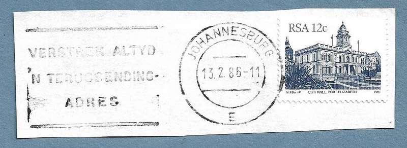 1986-Johannesburg Cancel/Postmark/Post Mark