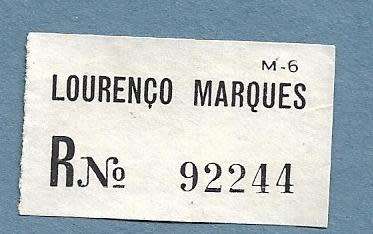 Registration Label-Lourenco Marques R 92244