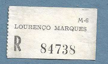 Registration Label-Lourenco Marques R 84738