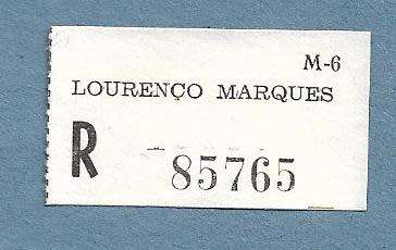 Registration Label-Lourenco Marques R 85765