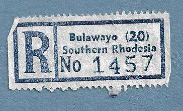 Registration Label-Bulawayo Southern Rhodesia (20)-R 1457