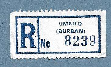 Registration Label-Umbilo Durban-R 8239