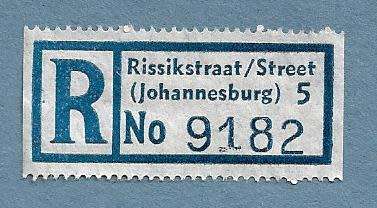 Registration Label-Rissikstreet Johannesburg 5-R 9182