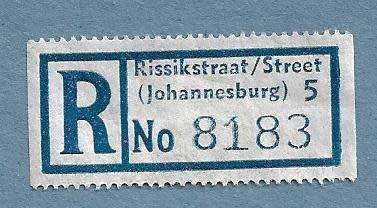 Registration Label-Rissikstreet Johannesburg 5-R 8183