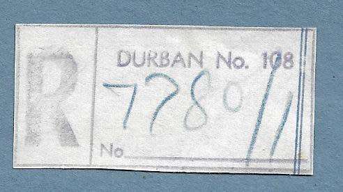 Registration Label-Durban No 108-R 7780