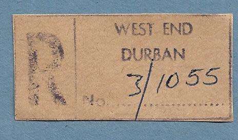Registration Label-West End Durban 3-R 1055