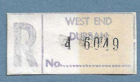 Registration Label-West End Durban 4-R 6049