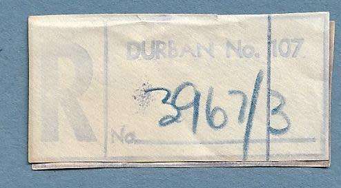 Registration Label-Durban No 107-R 3967