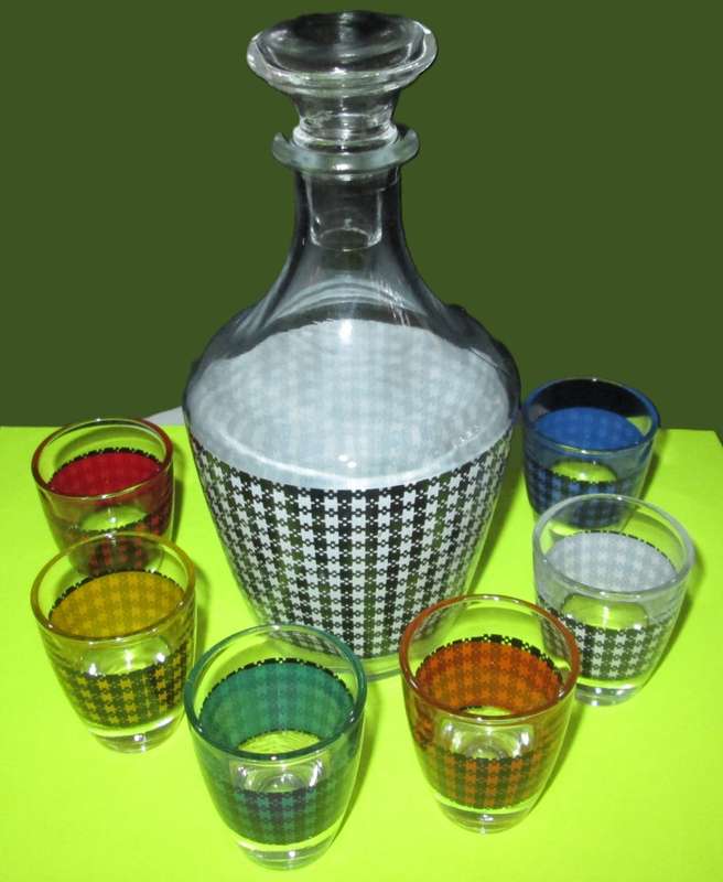1950`s Glass Liquor Set Carafe and glasses -Made in France