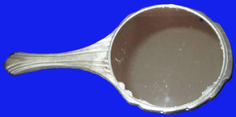 Home & Living-Handheld Mirror. Reasonable heavy. No marking of silver or pewter.