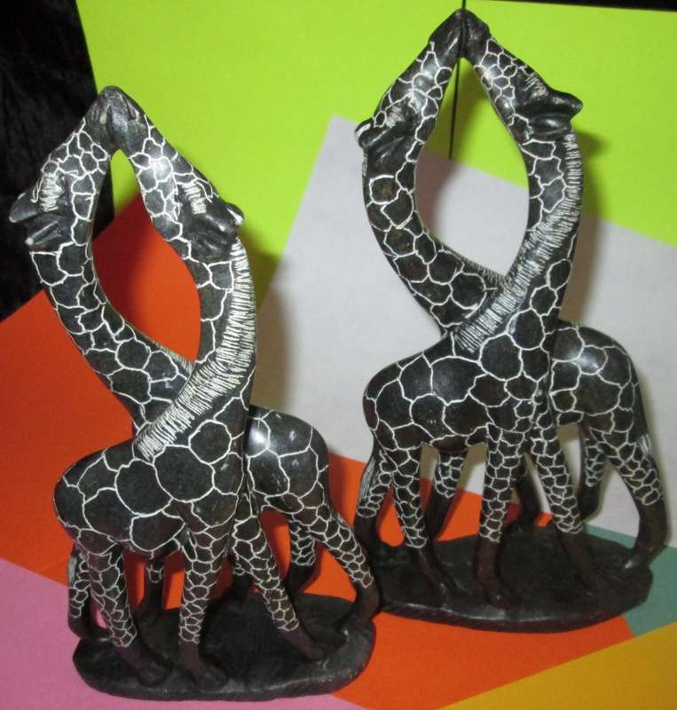 Home Decor-Ornaments-Pair of Handmade Giraffes - Possibly Rhodesian Soap Stone