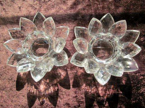 'WATERLILY" CRYSTAL CANDLE HOLDERS