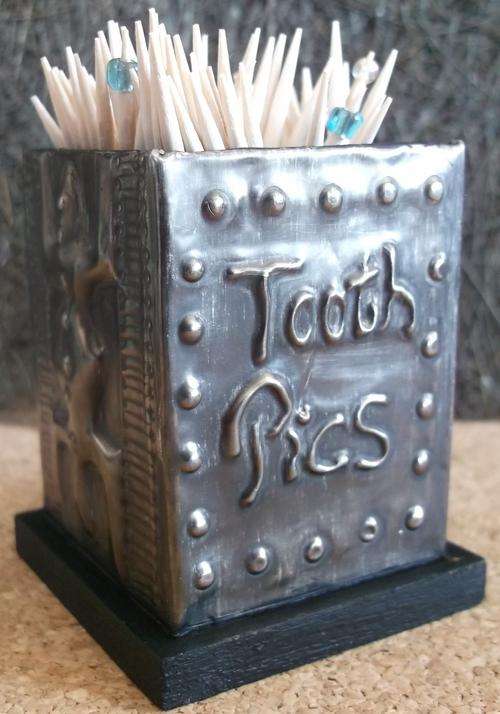 "One of a kind" Toothpic Holder - Handcrafted by Hanli barnard - Pewter Metal finish