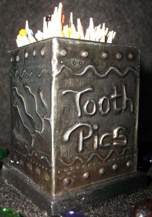"One of a kind" Toothpic Holder - Handcrafted by Hanli barnard - Pewter Metal finish