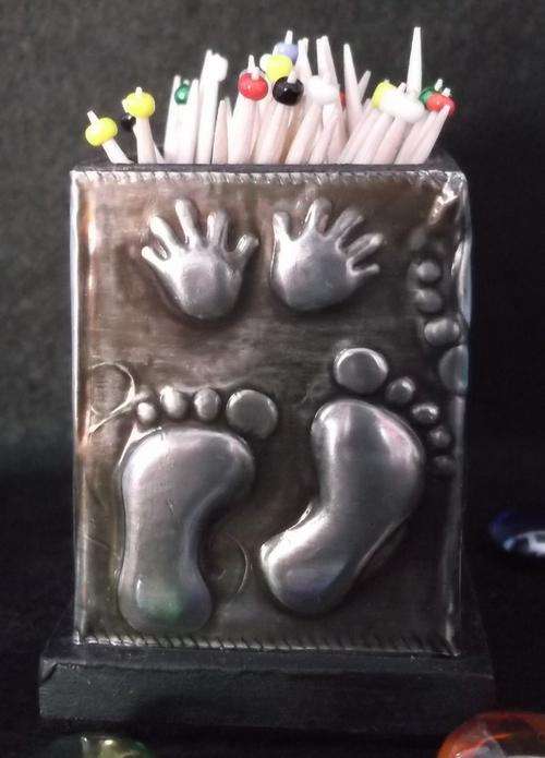 "One of a kind" Toothpic Holder - Handcrafted by Hanli barnard - Pewter Metal finish