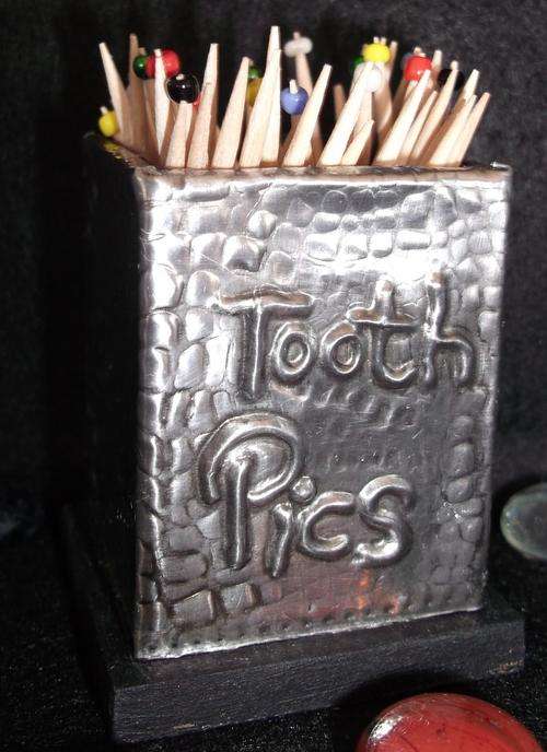 "One of a kind" Toothpic Holder - Handcrafted by Hanli barnard - Pewter Metal finish