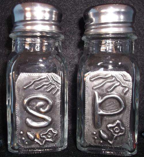 Glass Salt & Pepper glass Bottle Set  - Handcrafted Pewter Art