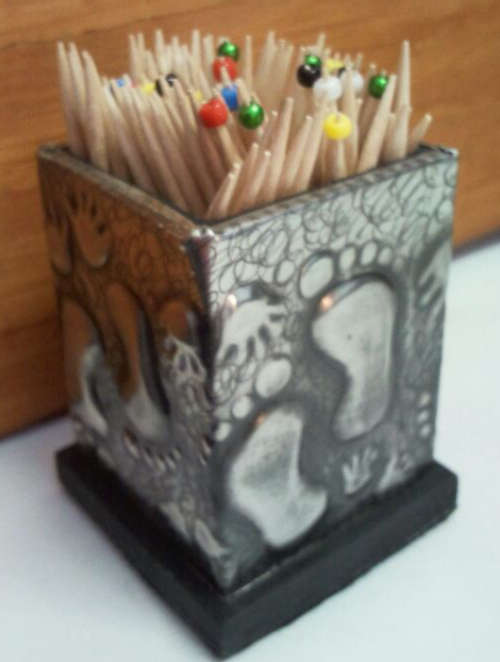 "One of a kind" Toothpicks Holder - Handcrafted Pewter Art by Hanli
