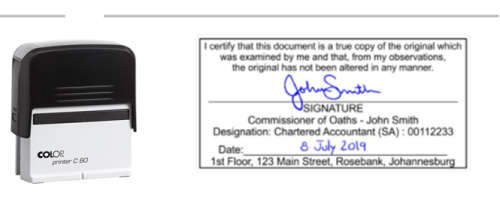 Commissioner of oaths stamp, rubber stamp, self inking, certify copy