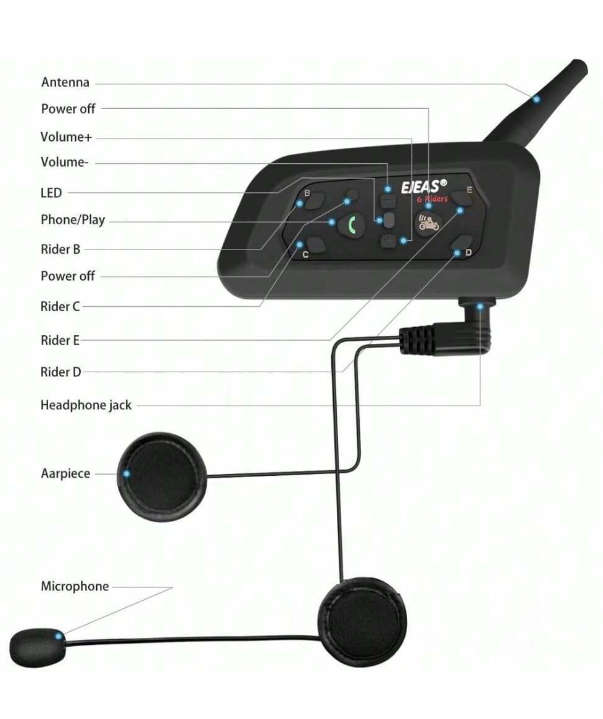 EJEAS V6 PRO Bluetooth Motorcycle Helmet Intercom Headset with 1200M BT Wireless Interphone