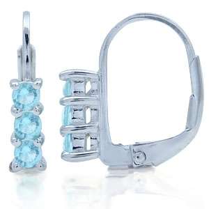 BLUE TOPAZ CZ HOOP EARINGS IN .925 STIRLING SILVER