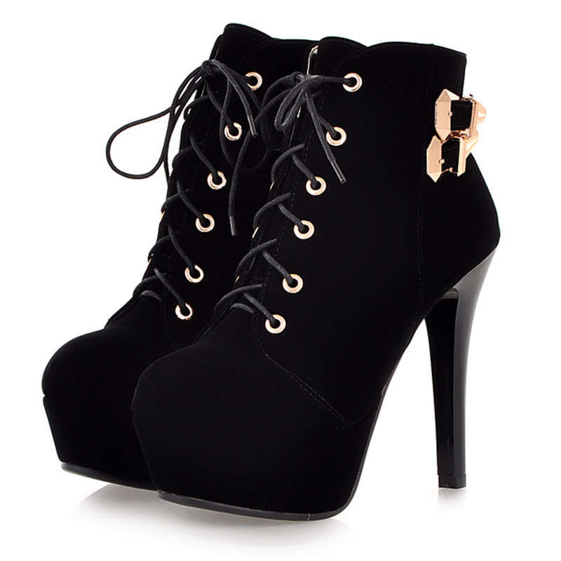 Cross Tied Ankle High Heel Boots