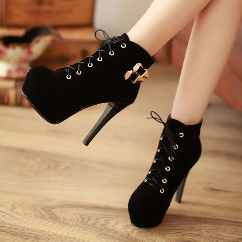 Cross Tied Ankle High Heel Boots