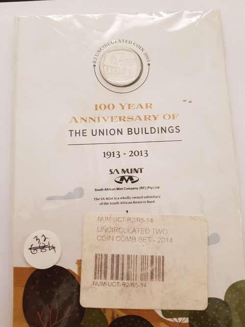 20 Years of Democracy R5 Bi-metal coin with R2 100 Yr Anniversary of the Union Buildings coin