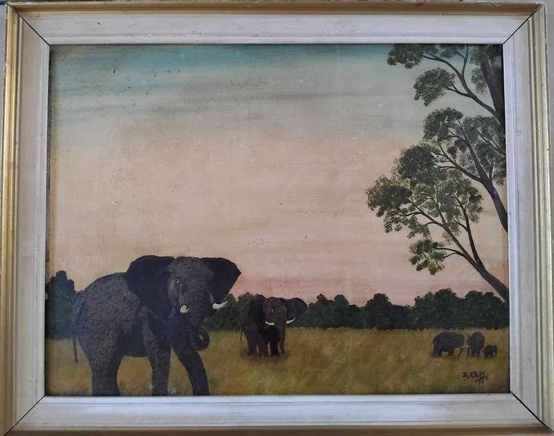 Zakkie Eloff (1925-2004) South African Artist - `Wildlife (Elephants)`
