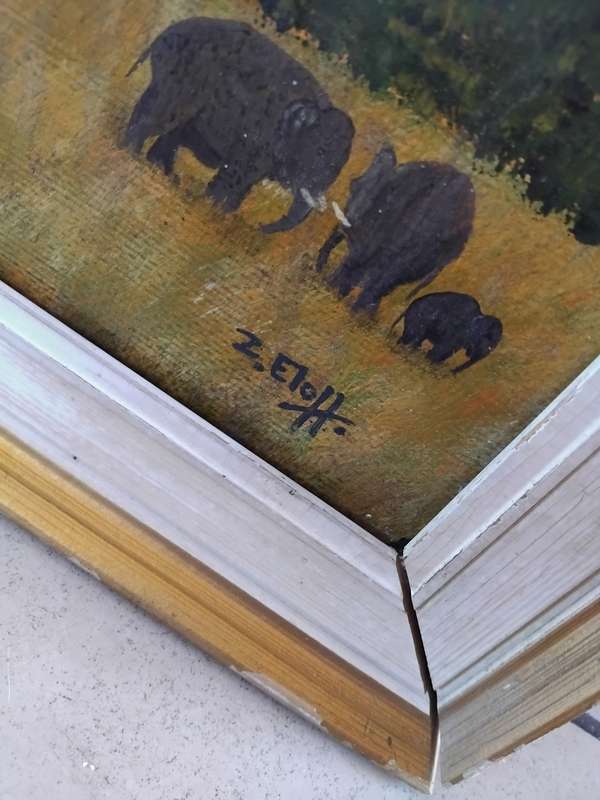 Zakkie Eloff (1925-2004) South African Artist - `Wildlife (Elephants)`