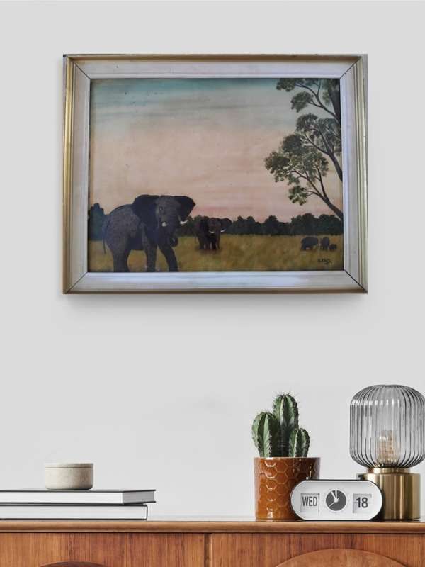 Zakkie Eloff (1925-2004) South African Artist - `Wildlife (Elephants)`