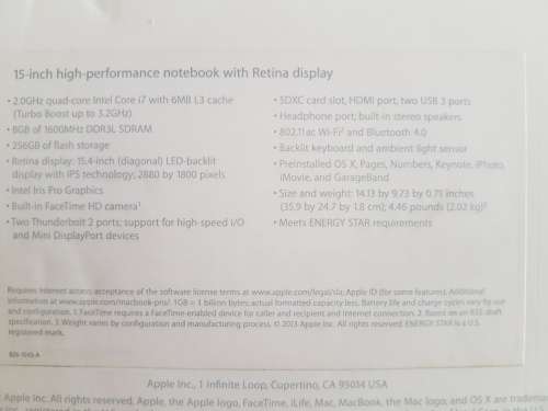 MacBook Pro (Retina, 15-inch, Late 2013) - Core i7 - 8GB - 256GB SSD (Lots of extras)