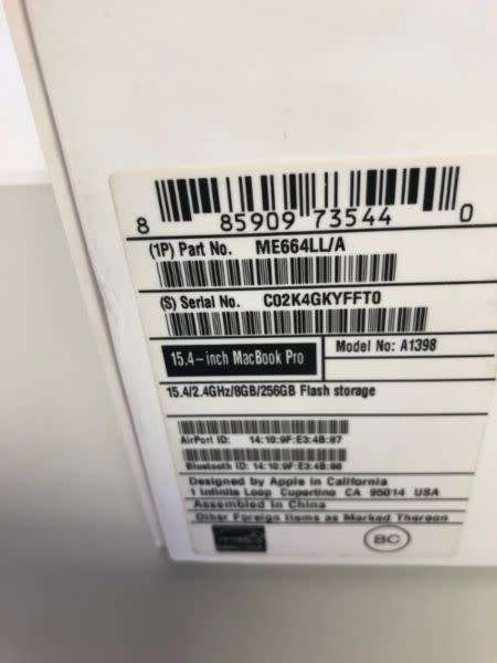 MacBook Pro 15" Retina Display, i7, 8GB, 256GB SSD Nvidia Graphics