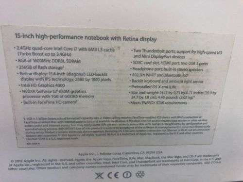 MacBook Pro 15" Retina Display, i7, 8GB, 256GB SSD Nvidia Graphics