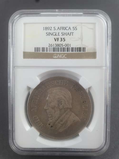1892 ZAR NGC VF 35 KRUGER 5 SHILLING SINGLE SHAFT CROWN ********* NO RESERVE **********