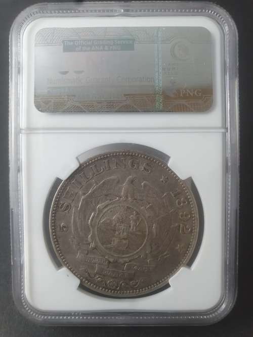 1892 ZAR NGC VF 35 KRUGER 5 SHILLING SINGLE SHAFT CROWN ********* NO RESERVE **********