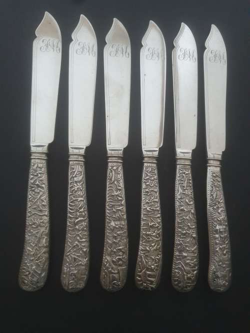 SOLID SILVER 900gm HALLMARKED (1894) Knives and Fork Set.****NO RESERVE**** R1 START BID
