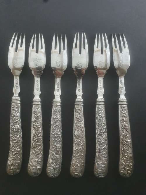 SOLID SILVER 900gm HALLMARKED (1894) Knives and Fork Set.****NO RESERVE**** R1 START BID
