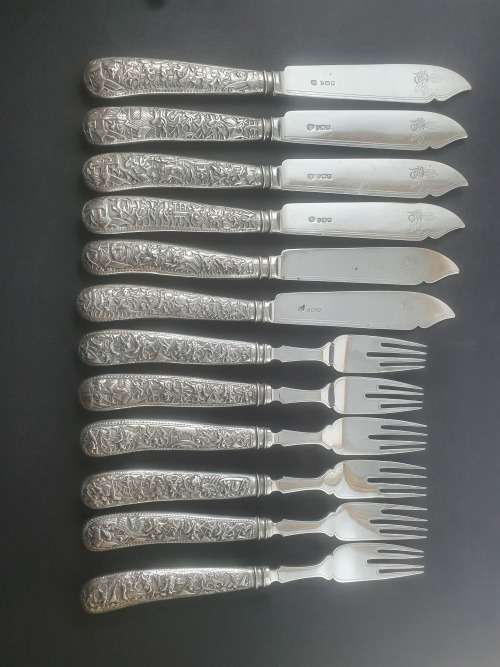 SOLID SILVER 900gm HALLMARKED (1894) Knives and Fork Set.****NO RESERVE**** R1 START BID