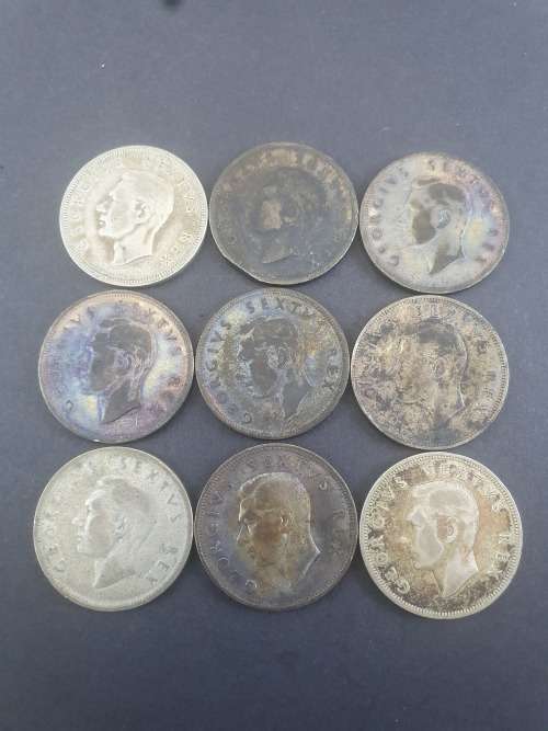 9 x 50% SILVER 63.63g of SILVER 2½ Shillings  50% Silver Content ****NO RESERVE**** R1 START BID