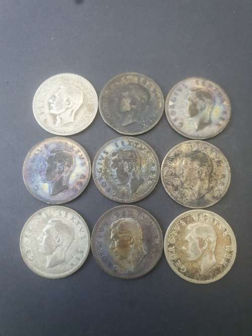 9 x 50% SILVER 63.63g of SILVER 2½ Shillings  50% Silver Content ****NO RESERVE**** R1 START BID