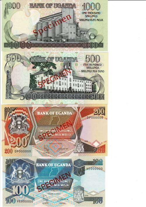 Uganda Perfect unc Banknote set  1000 500 200 100 50 20 10 5 shillings 1987 to 1996